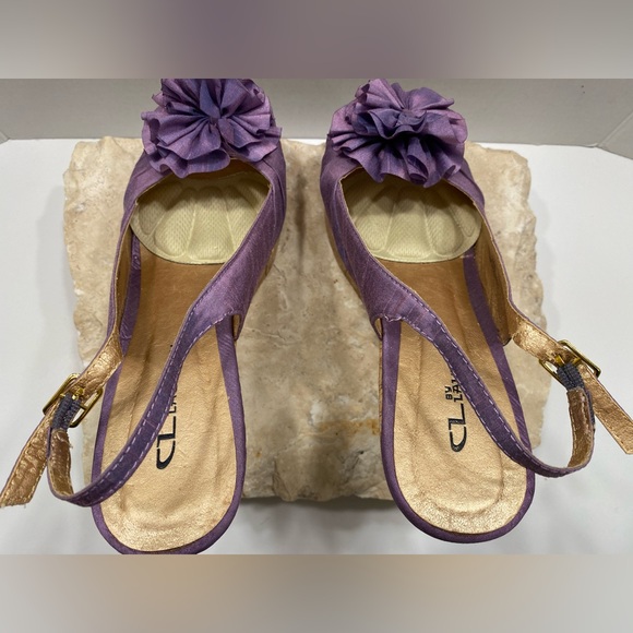 CL Ilena-2 Lavender Cork Wedge Platform Slingback Peep Toe Heels Sz 9.5 M - Picture 7 of 12